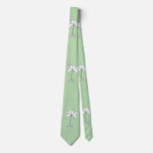 White Floral Tropical Pale Green Neck Tie