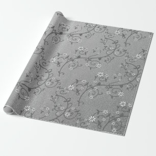 White floral Vine on Silver Wrapping Paper