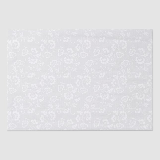 White Floral Vine Pattern on Light Grey Tissue Paper (Front)