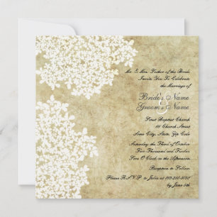 White Floral Vintage Square Wedding Invitations