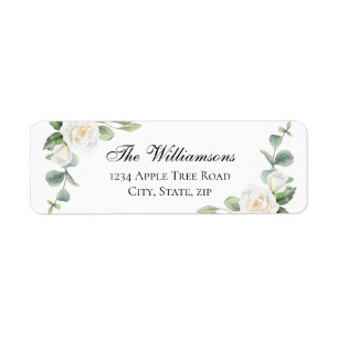 White Floral Vintage Wedding Address Return Labels