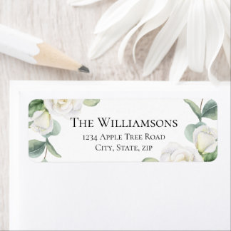 White Floral Vintage Wedding Address Return Labels