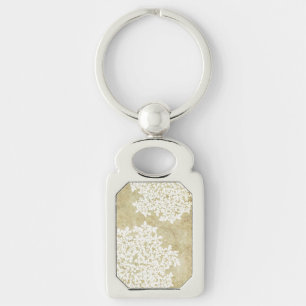 White Floral Vintage Wedding Key Ring