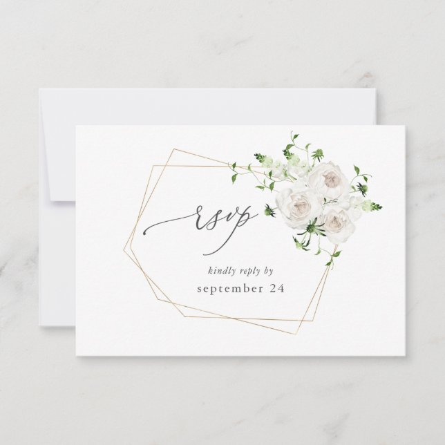 White Floral w Meal RSVP Card (Front)