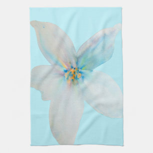 White floral watercolor flower pastel tea towel
