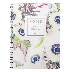 White Floral Watercolor Name Lastname Notebook