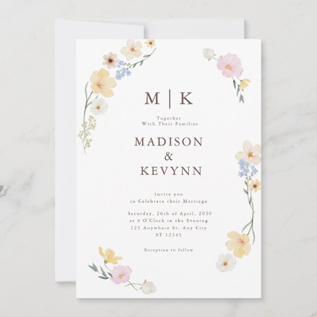  White Floral Watercolor  Wedding Invitation (Front)