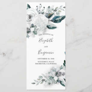 White Floral Watercolor Wedding Programs Programme