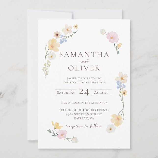 White Floral Watercolor Wedding QR Code Invitation (Front)