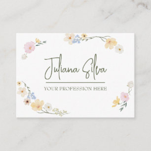 White Floral Watercolor with QR Business Card