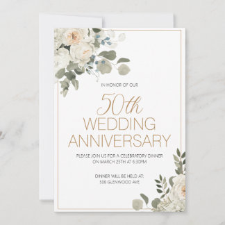 White Floral Wedding Anniversary Invitation 