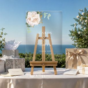 White floral wedding cards gifts acrylic sign