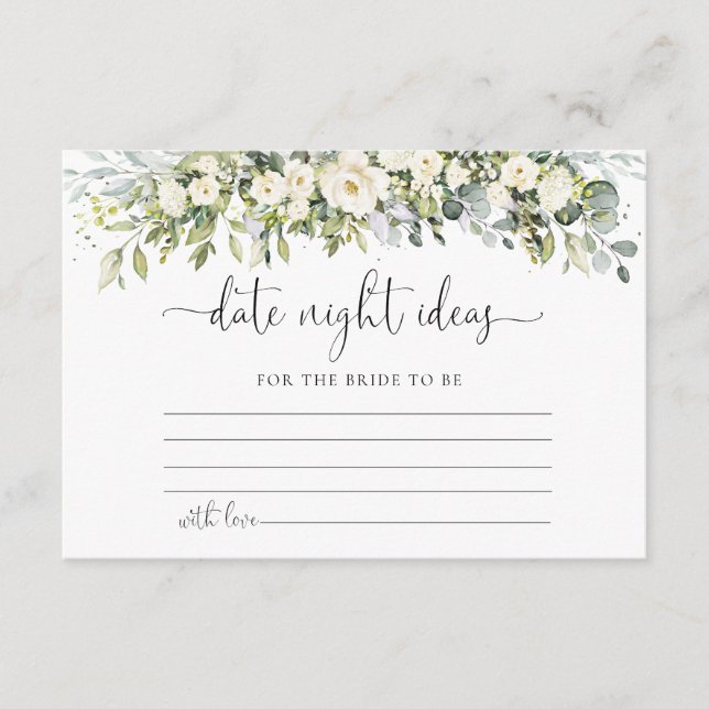 White Floral Wedding Date Night Ideas  Enclosure Card (Front)