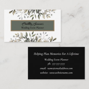White Floral Wedding Event Planner Business Card