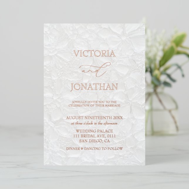 White Floral Wedding Foil Invitation (Standing Front)