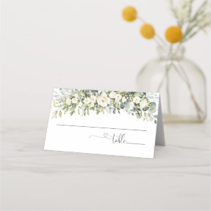 White Floral Wedding Folded Place Card