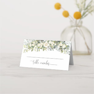 White Floral Wedding Folded Place Card