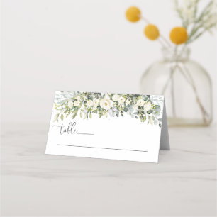 White Floral Wedding Folded Place Card