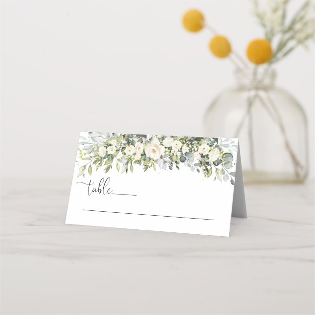 White Floral Wedding Folded Place Card (Front)