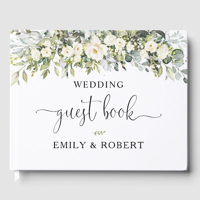 White Floral Wedding Guest Book (Front)