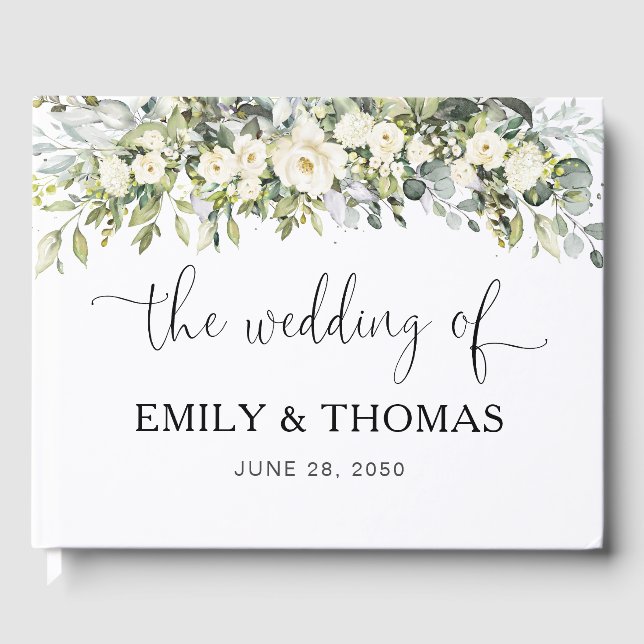 White Floral Wedding Guest Book (Front)