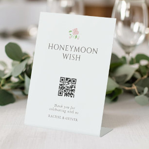 White Floral Wedding Honeymoon Fund Table Top Pedestal Sign
