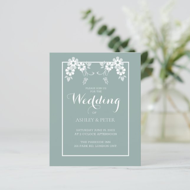 White Floral Wedding Invitation (Standing Front)