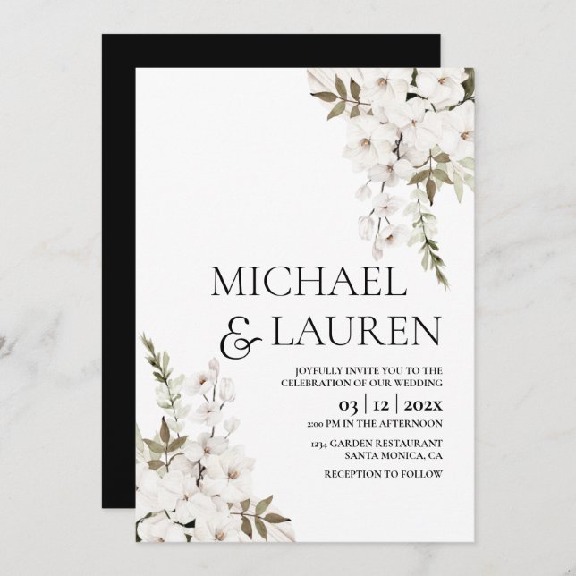 White Floral wedding Invitation (Front/Back)
