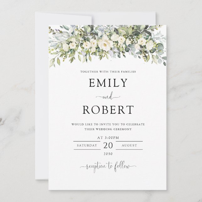 White Floral Wedding Invitation (Front)