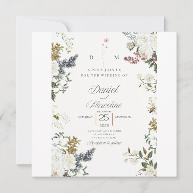 White Floral Wedding Invitation – Save the Date  (Front)