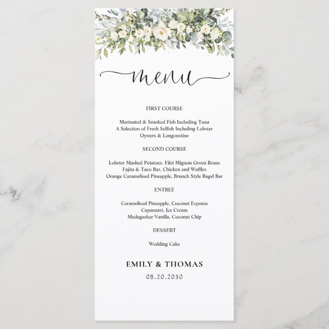 White Floral Wedding Menu (Front)