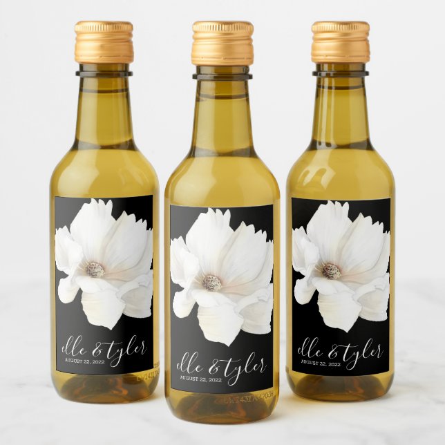 White Floral Wedding Mini Wine Bottle Label (Bottles)