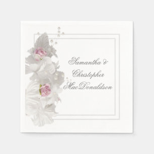 White floral wedding napkin
