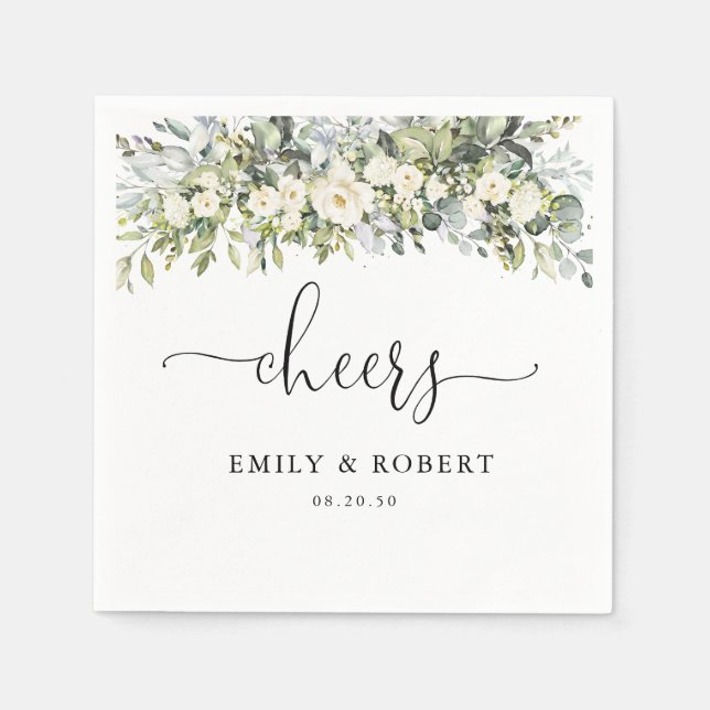 White Floral Wedding Napkins (Front)