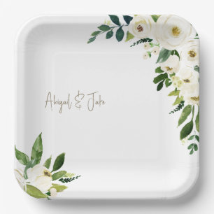 White Floral Wedding Paper Plate