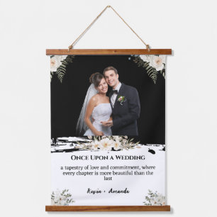 White Floral Wedding Personalised Name Hanging Tapestry