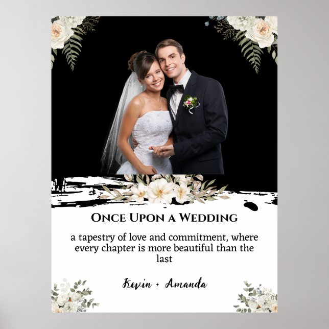 White Floral Wedding Personalised Name Poster (Front)