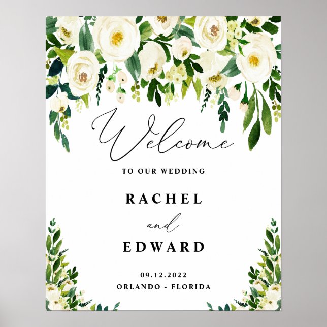 White Floral Wedding Poster (Front)