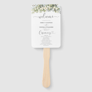 White Floral Wedding Program Hand Fan