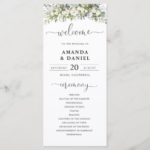 White Floral Wedding Program Programme