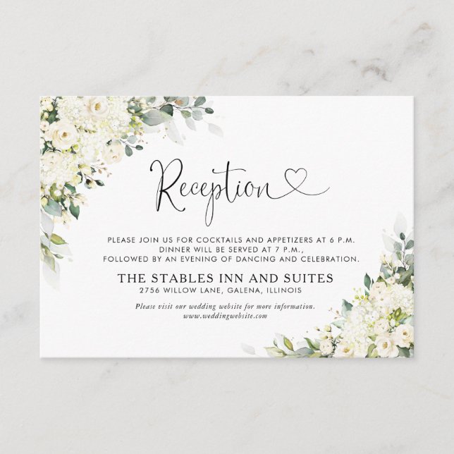 White Floral Wedding Reception Enclosure Card (Front)