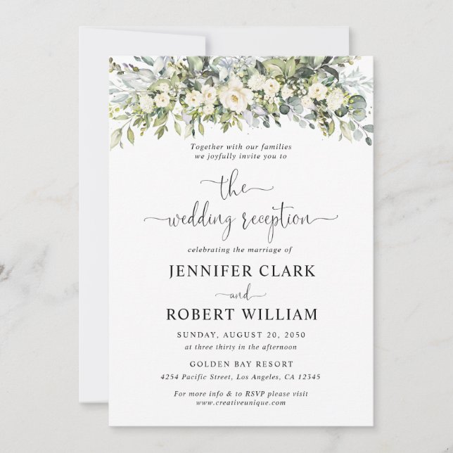 White Floral Wedding Reception Invitation (Front)