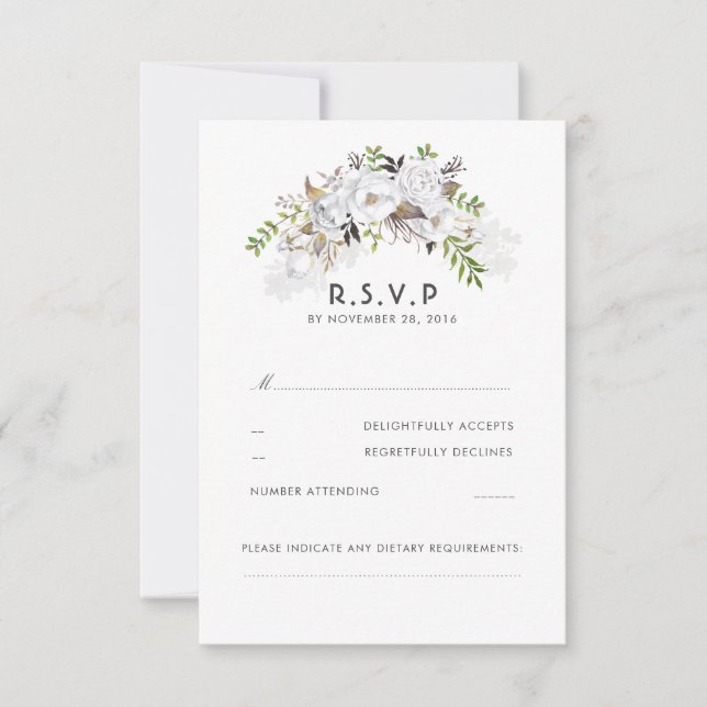 White Floral Wedding RSVP (Front)