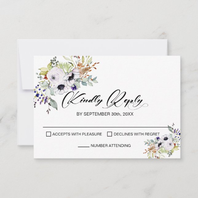 White Floral Wedding RSVP Card (Front)