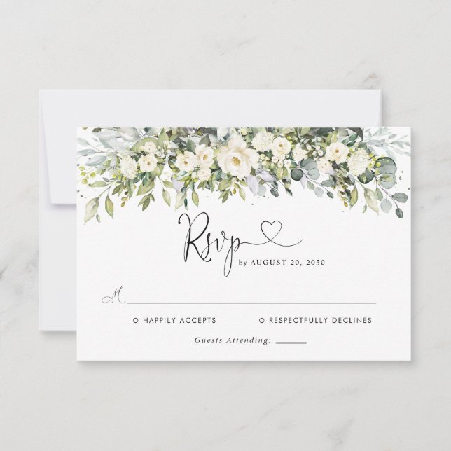 White Floral Wedding RSVP Card (Front)