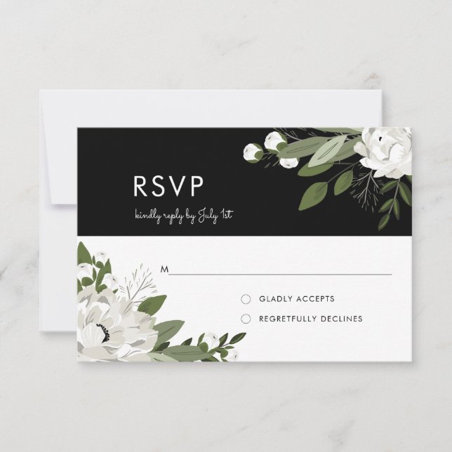 White Floral Wedding Sprigs - RSVP Card (Front)