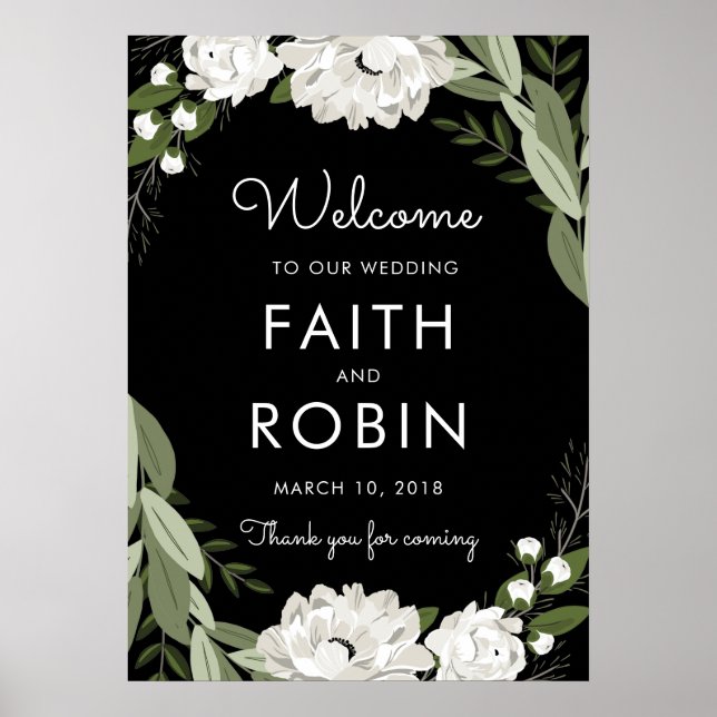 White Floral Wedding Sprigs Welcome Poster (Front)