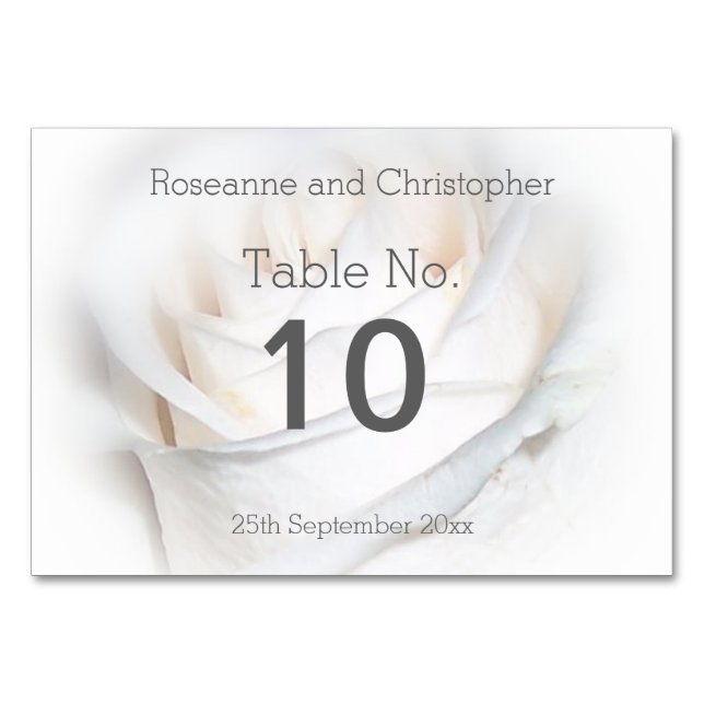 White Floral Wedding Table Setting Table Number (Front)