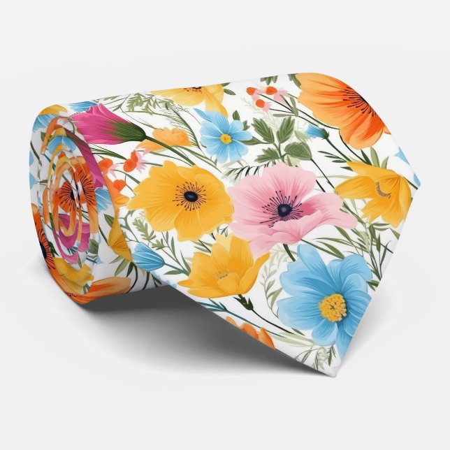 White Floral Wedding Tie (Rolled)