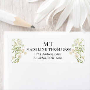 White Floral Wildflower Classic Monogram Address